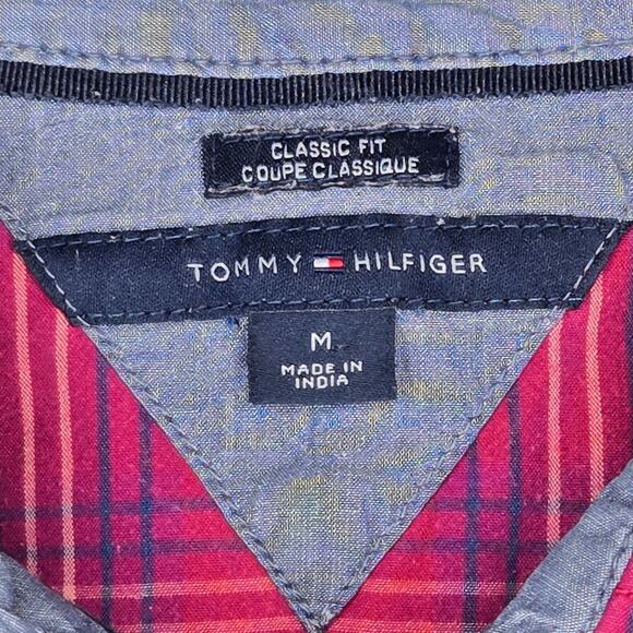 Tommy Hilfiger Pink Plaid Collared Long Roll-Tab Sleeves Button Front Size M - Picture 9 of 10